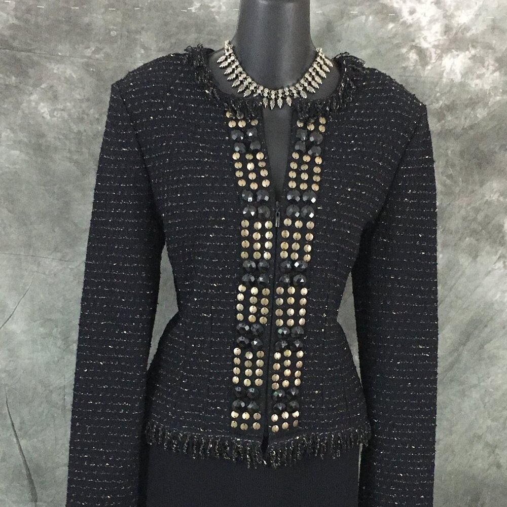 BEAUTIFUL st john couture knit black multi embellished jacket skirt suit 8 - Picture 3 of 9